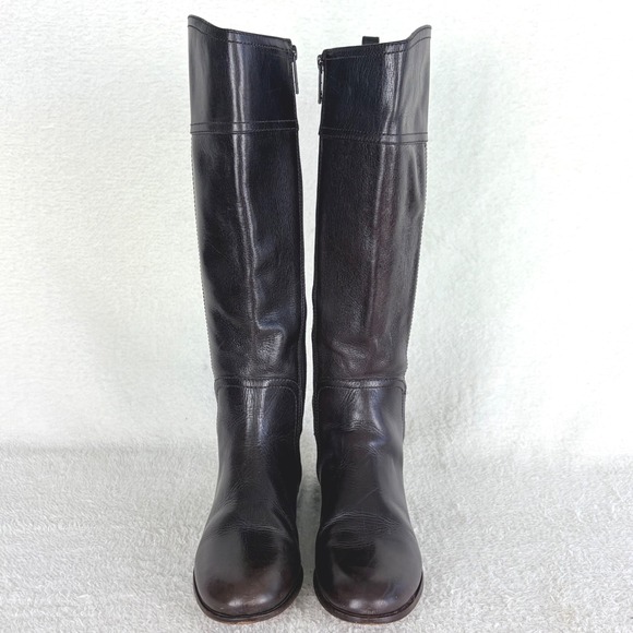 Tory Burch Jess Dark Brown Leather Knee High Riding Boots Gold Horsebit 7.5M - Picture 4 of 16